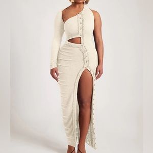 BUTTONED ASYMMETRIC MAXI - ECRU